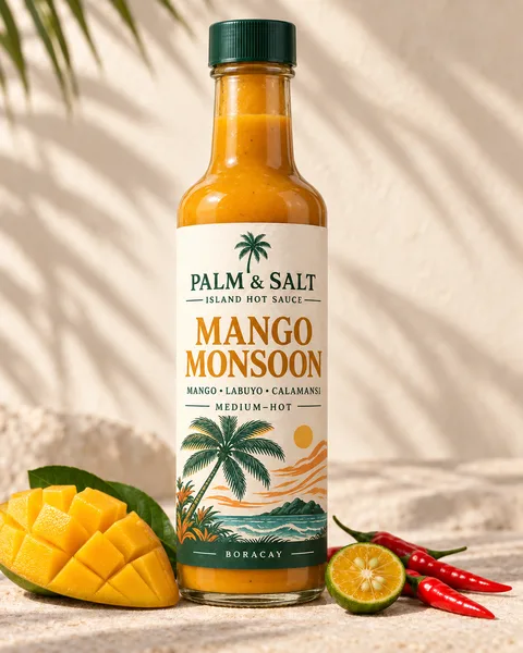 Mango Monsoon hot sauce packaging design